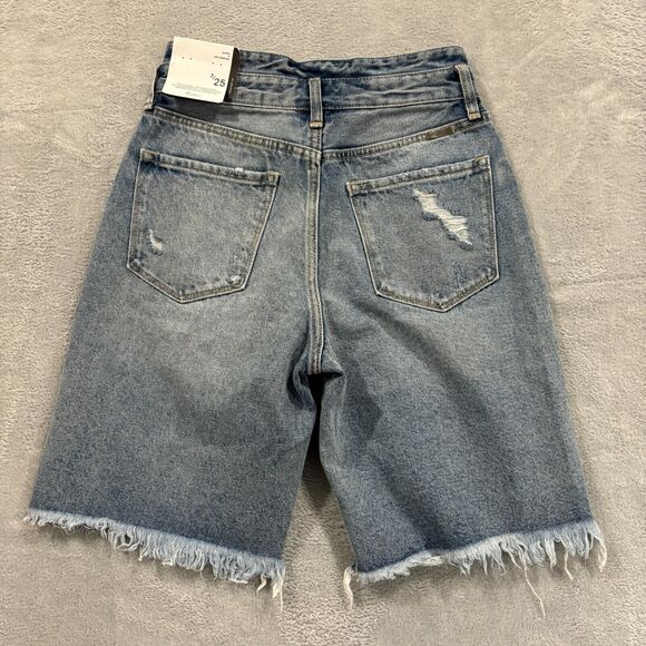 Kancan Shorts Womens 3/25 "Truly High‎ Rise 90's Bermuda Shorts" Distressed Blue - Picture 7 of 12